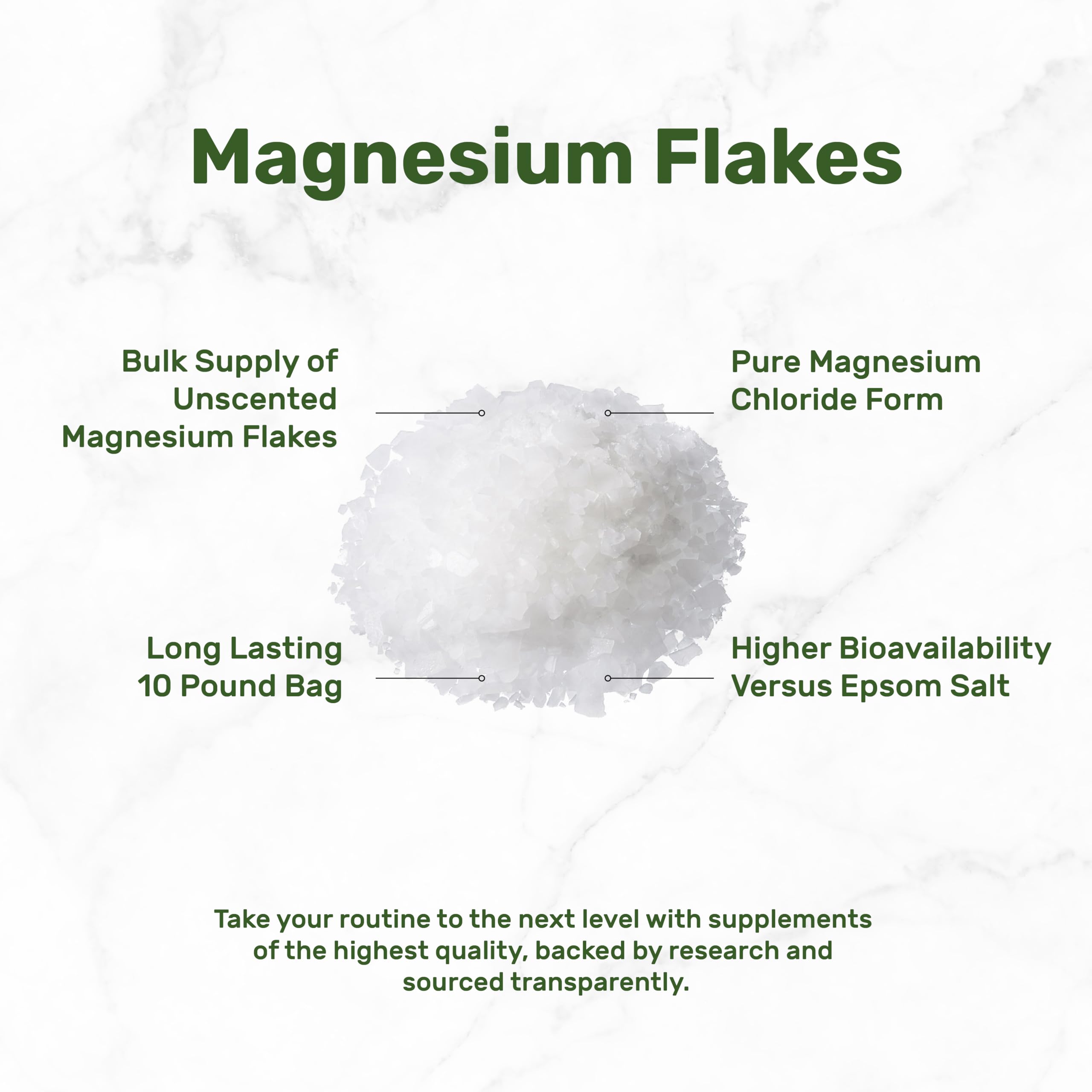 DEAL SUPPLEMENT Magnesium chloride flakes dissolve for high-absorption hydration in water.