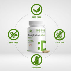Deal Supplement Indonesian longjack capsules beside gym equipment, implying workout energy.