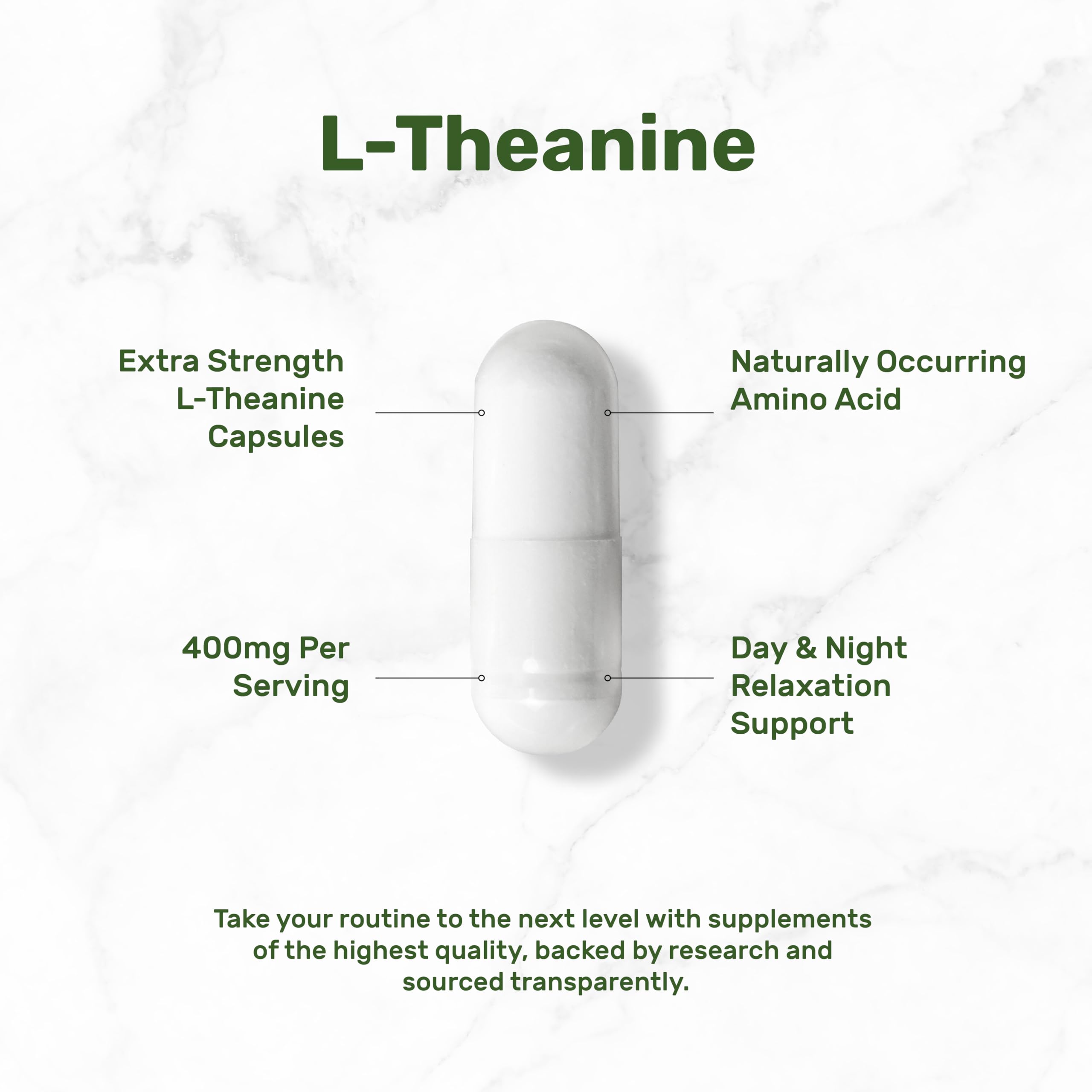 Deal Supplement L-Theanine bottle back label with non-GMO and gluten-free notes.
