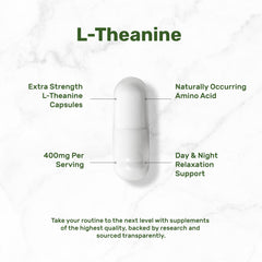 Deal Supplement L-Theanine bottle back label with non-GMO and gluten-free notes.