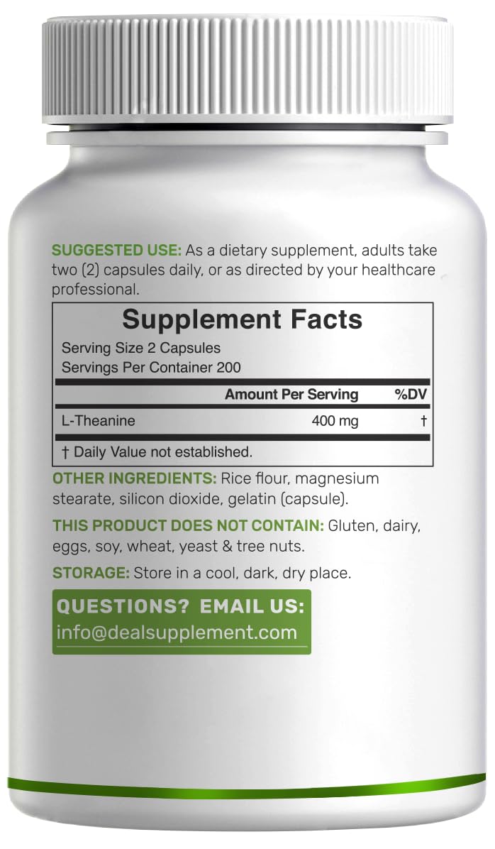 Deal Supplement L-Theanine bottle with capsules on a desk for easy daily use.