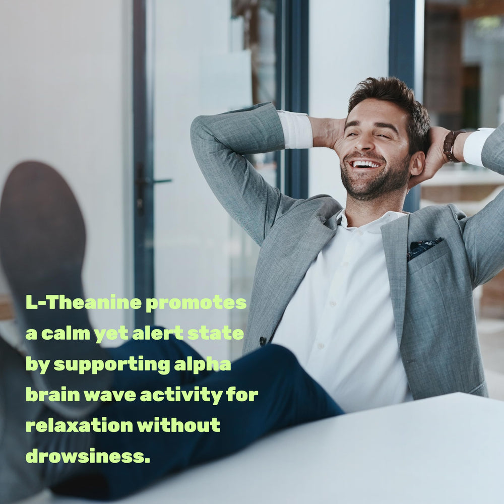 Deal Supplement L-Theanine packaging on a shelf conveying extra strength relaxation potential.