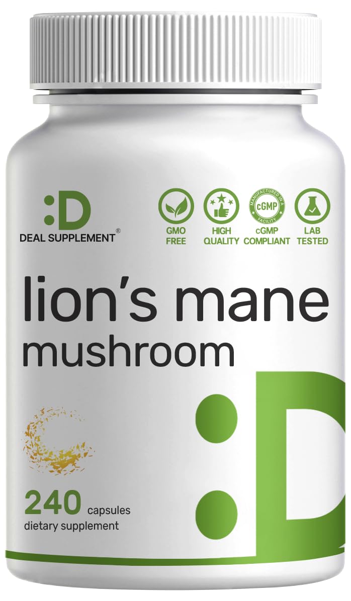 DEAL SUPPLEMENT Lions Mane capsules bottle showing 240 servings for daily brain support