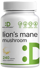 DEAL SUPPLEMENT Lions Mane capsules bottle showing 240 servings for daily brain support