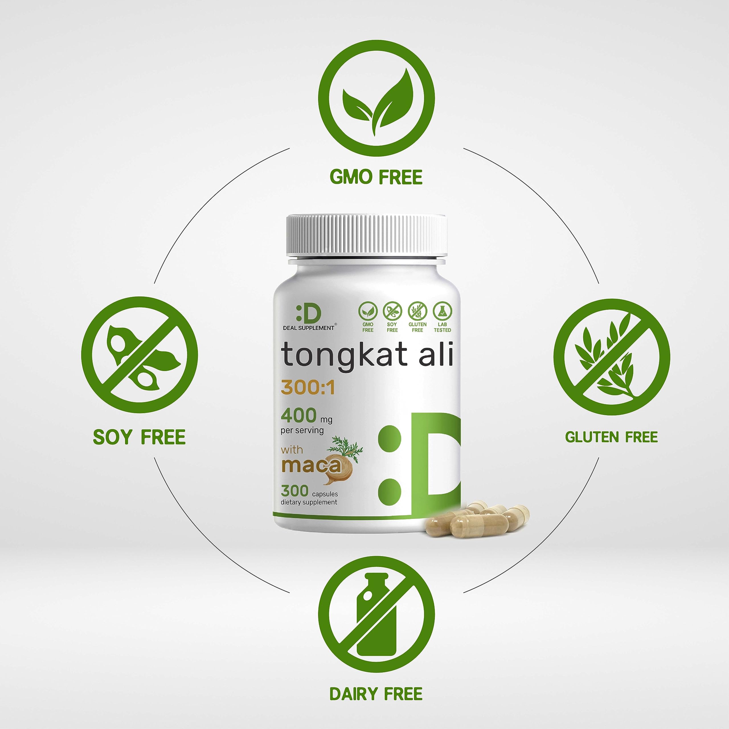 DEAL SUPPLEMENT Maca root capsules close-up showing maca 400mg per serving