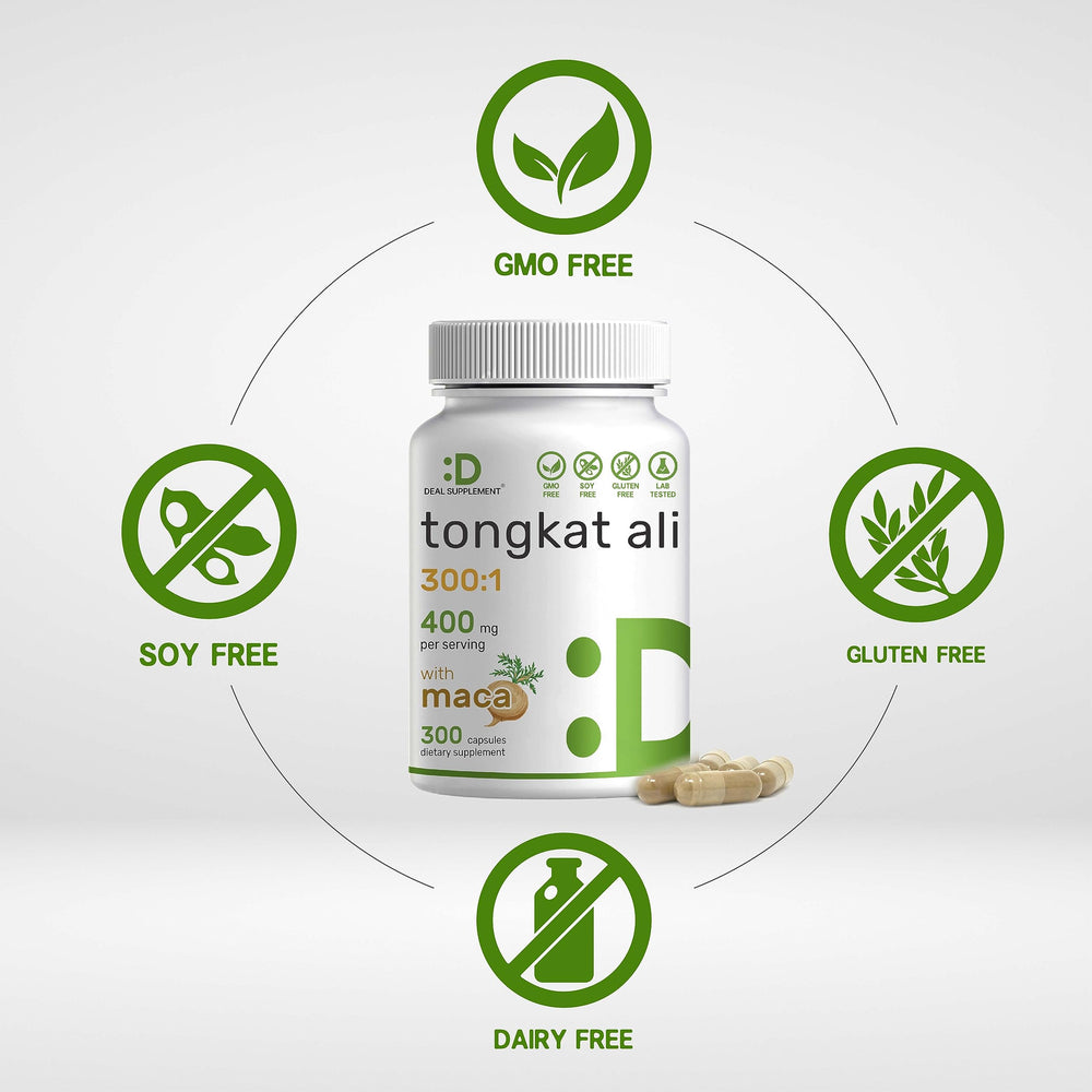 DEAL SUPPLEMENT Maca root capsules close-up showing maca 400mg per serving