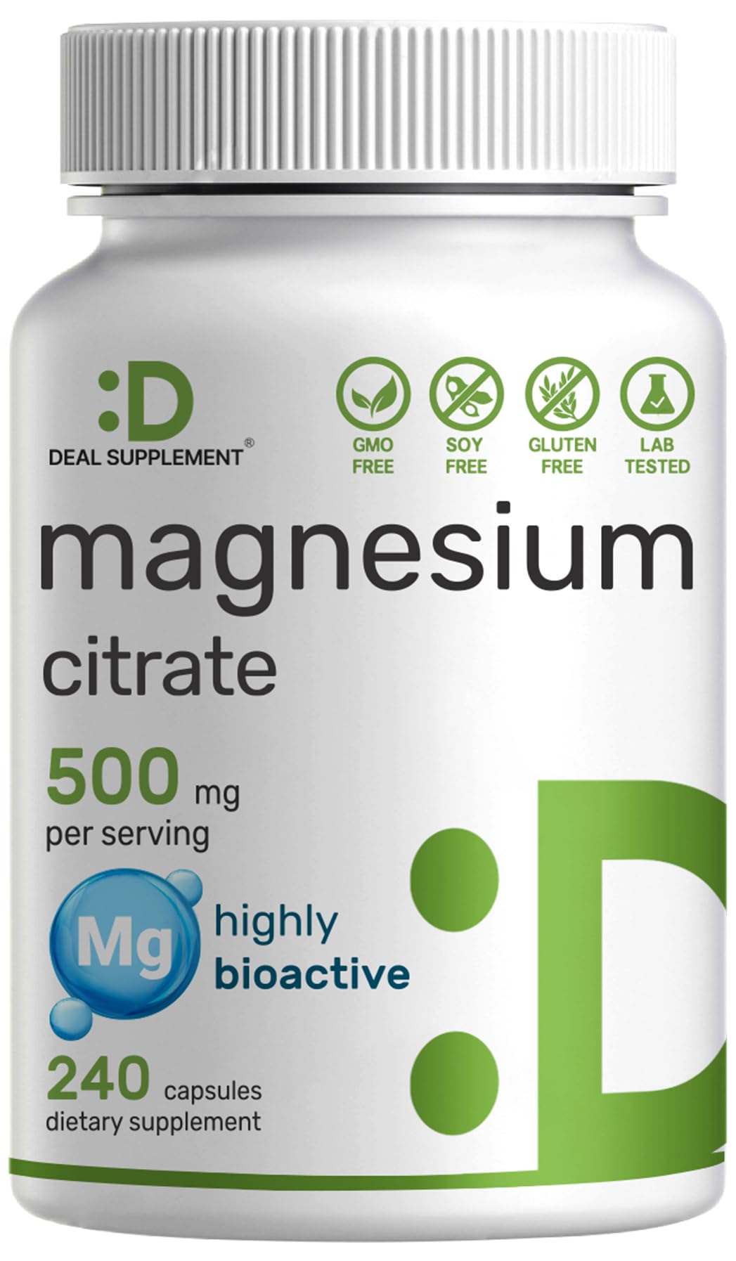 DEAL SUPPLEMENT Magnesium Citrate bottle with 500mg capsules for daily wellness
