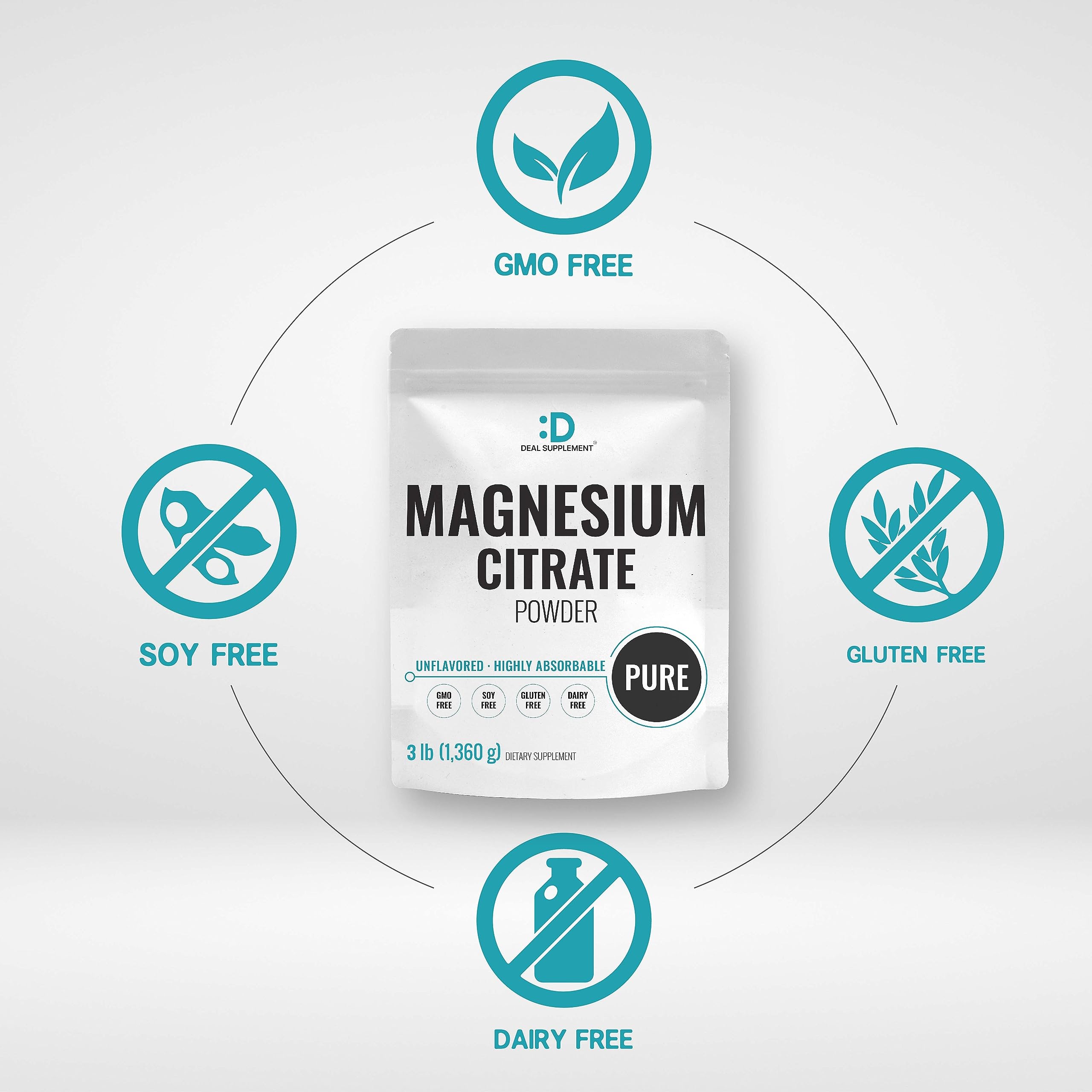 DEAL SUPPLEMENT One daily scoop delivers 500 mg magnesium citrate.