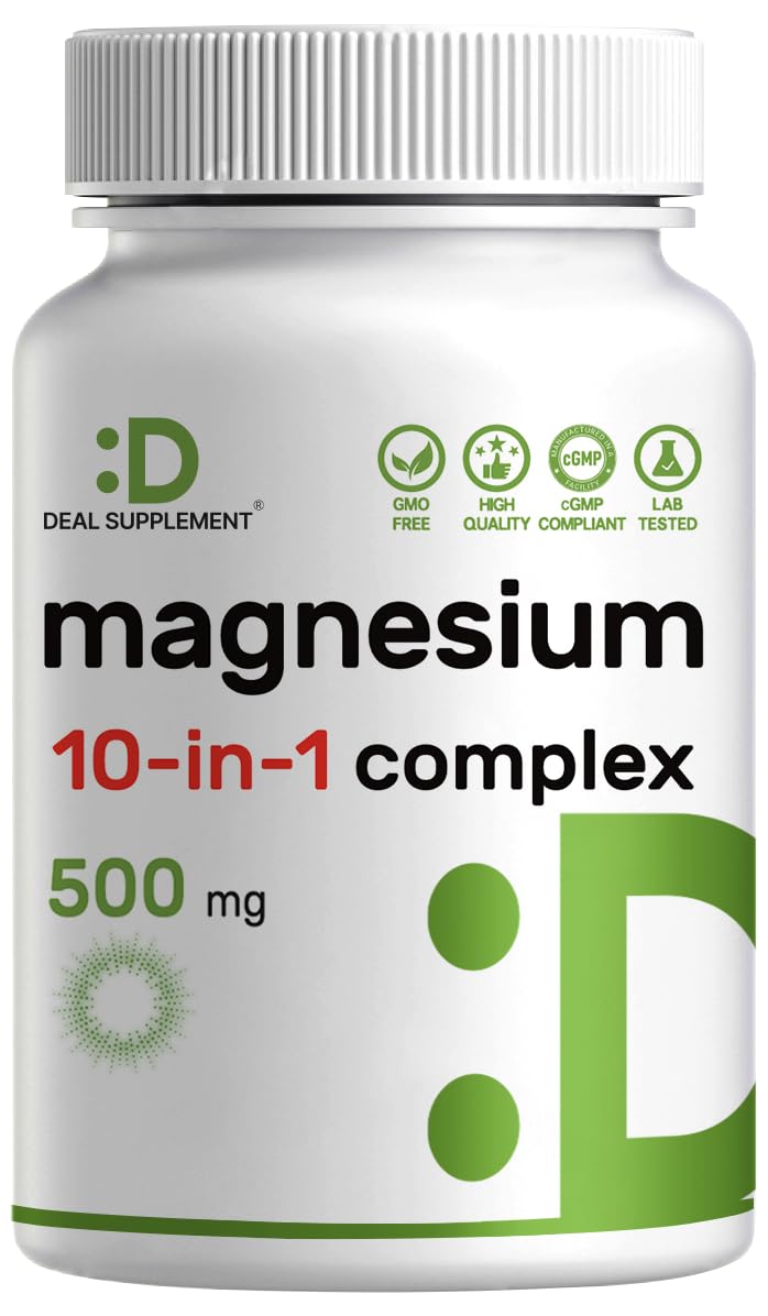 DEAL SUPPLEMENT Magnesium Complex capsules in bottle, highlighting easy absorption.
