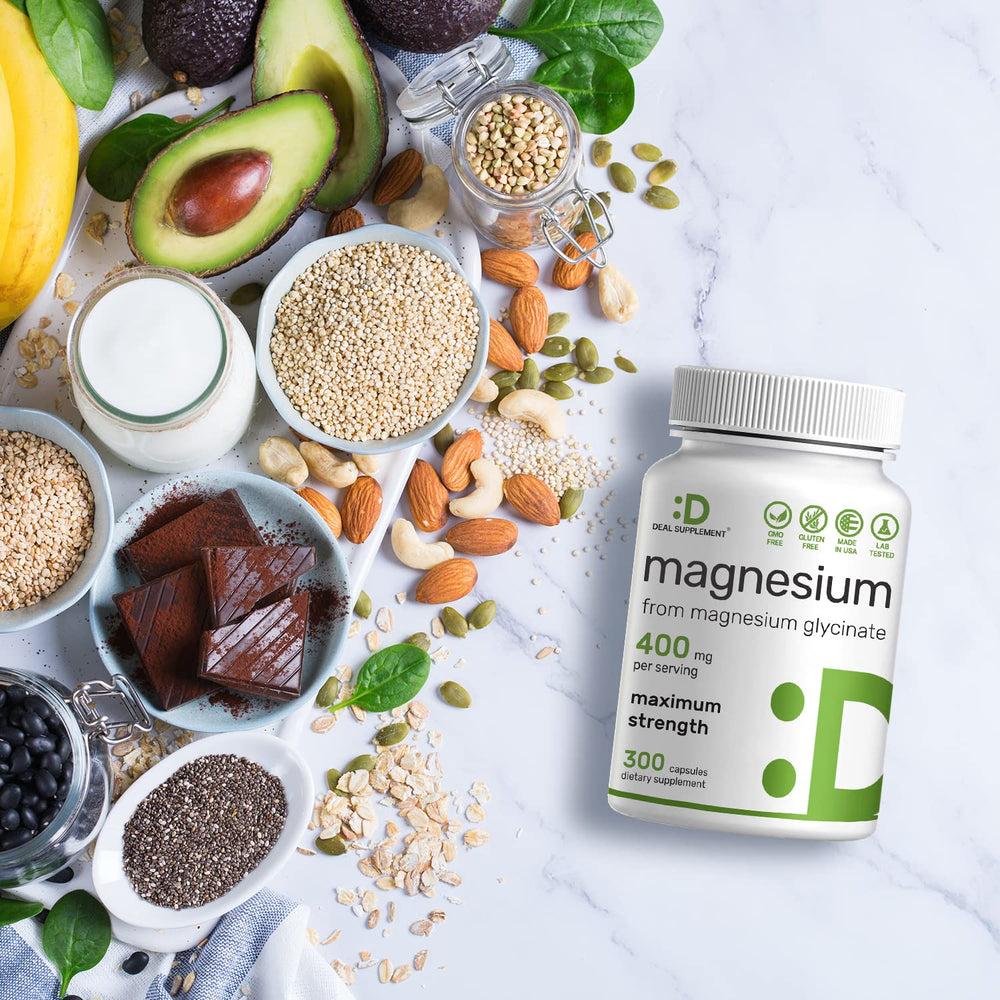 DEAL SUPPLEMENT Magnesium Glycinate 400mg with water for routine use.