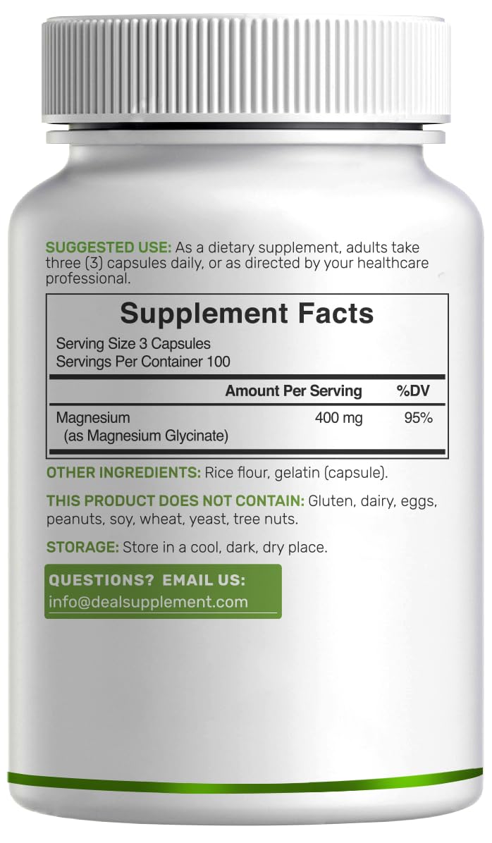 DEAL SUPPLEMENT Magnesium Glycinate 400mg non-GMO seal signals quality.