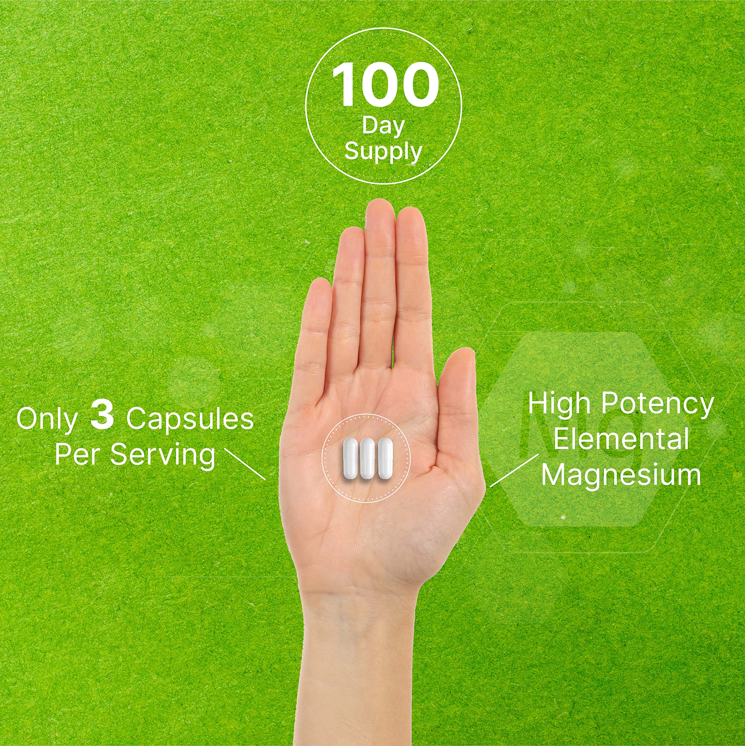 DEAL SUPPLEMENT Magnesium Glycinate 400mg serving size of three capsules.