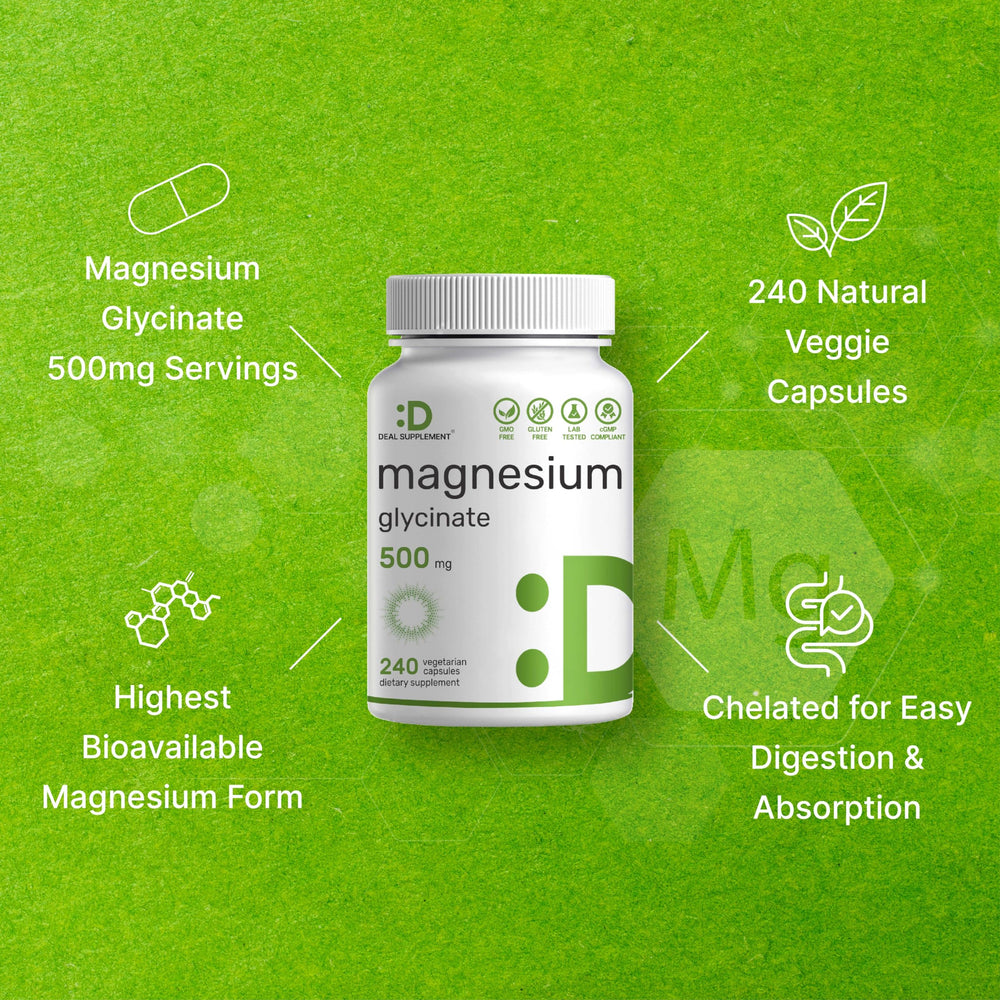 Deal Supplement Magnesium Glycinate gluten-free symbol confirms allergen-free formula.