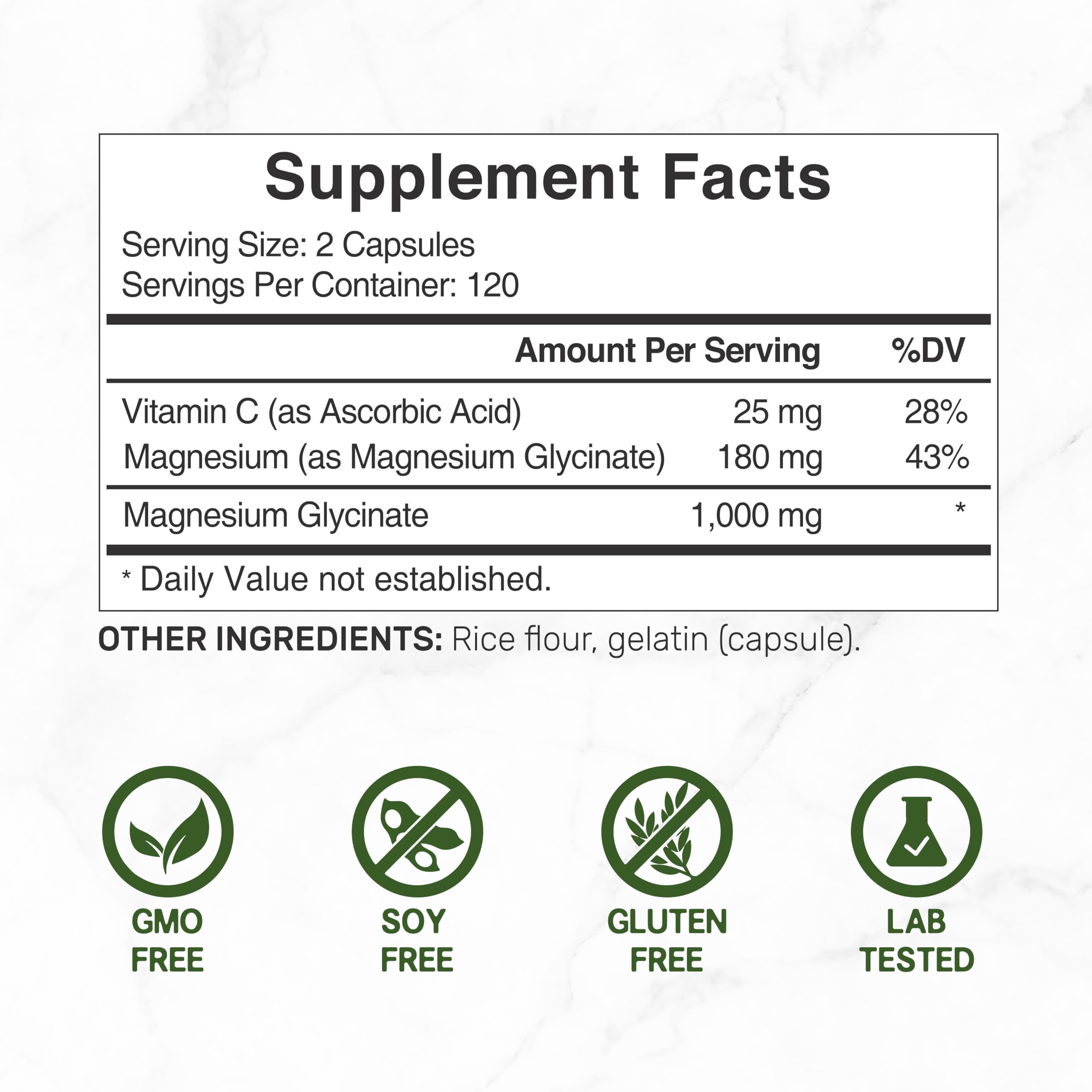 DEAL SUPPLEMENT Magnesium Glycinate label close-up highlights chelated formula and vitamin C