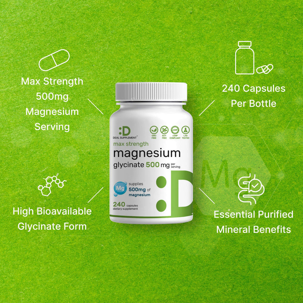 Deal Supplement bottle with spoon illustrating the 3-capsule serving size.