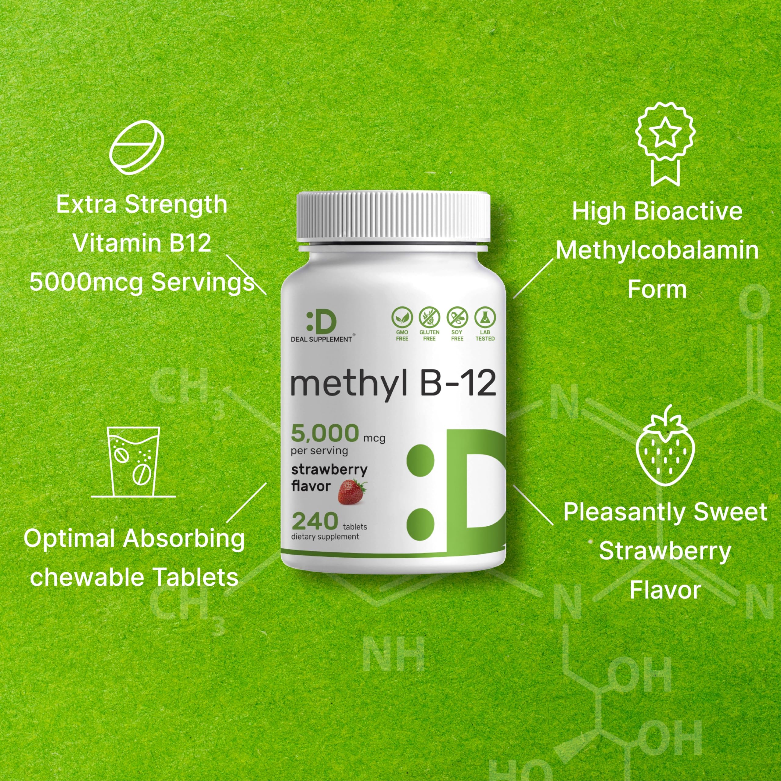 DEAL SUPPLEMENT methyl B-12 bottle on a desk with lifestyle items.