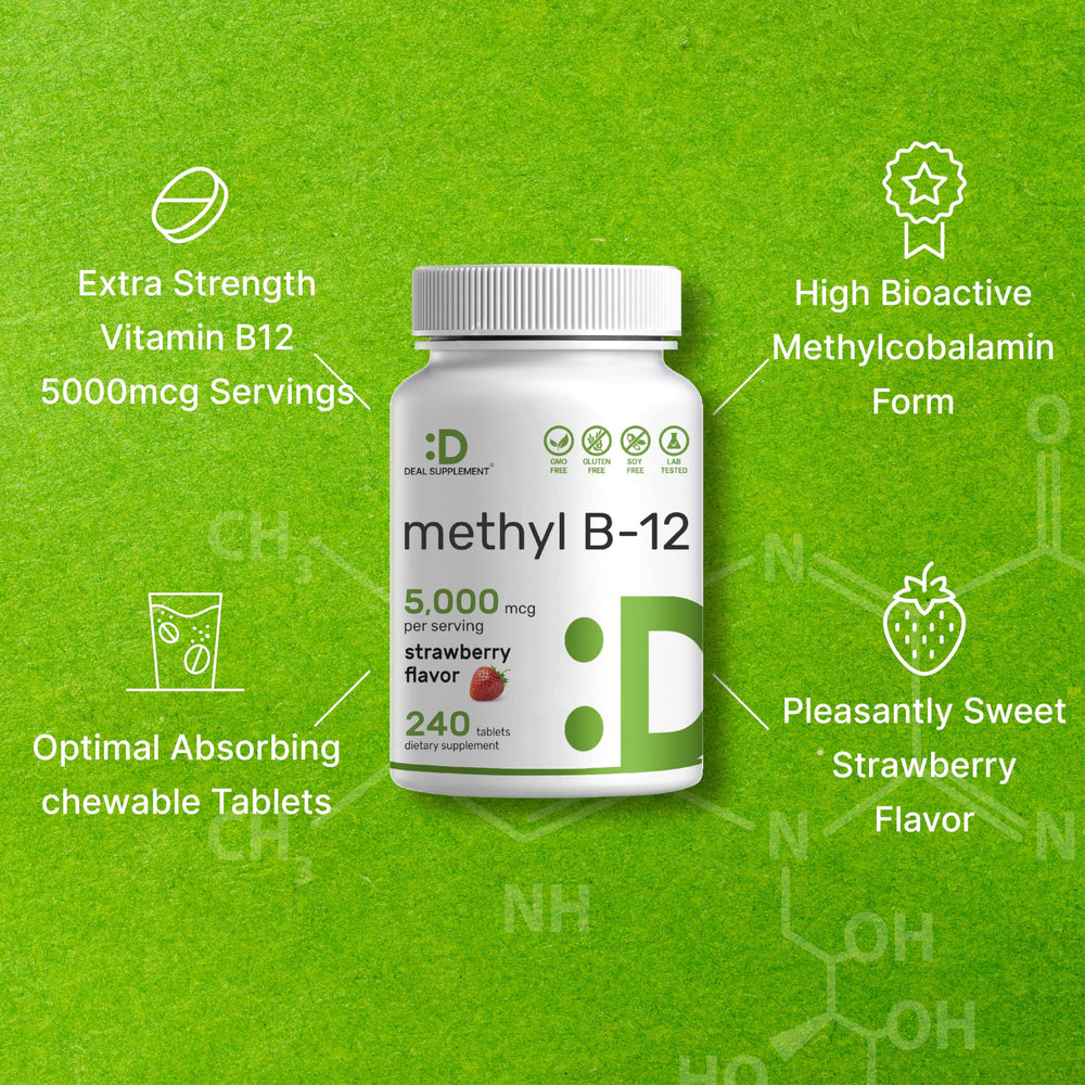 DEAL SUPPLEMENT methyl B-12 bottle on a desk with lifestyle items.