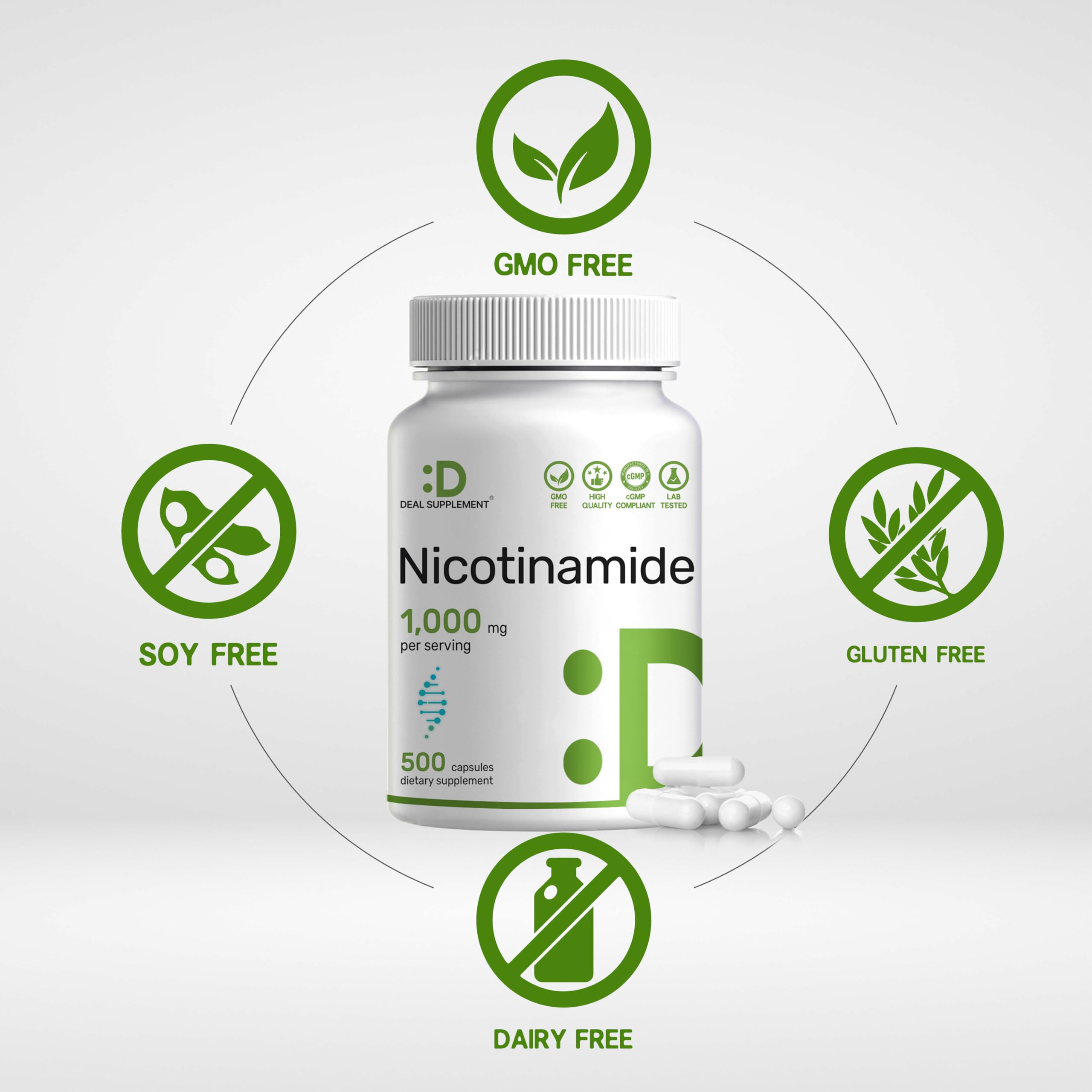 DEAL SUPPLEMENT Nicotinamide 1000mg bottle pour for convenient daily use.