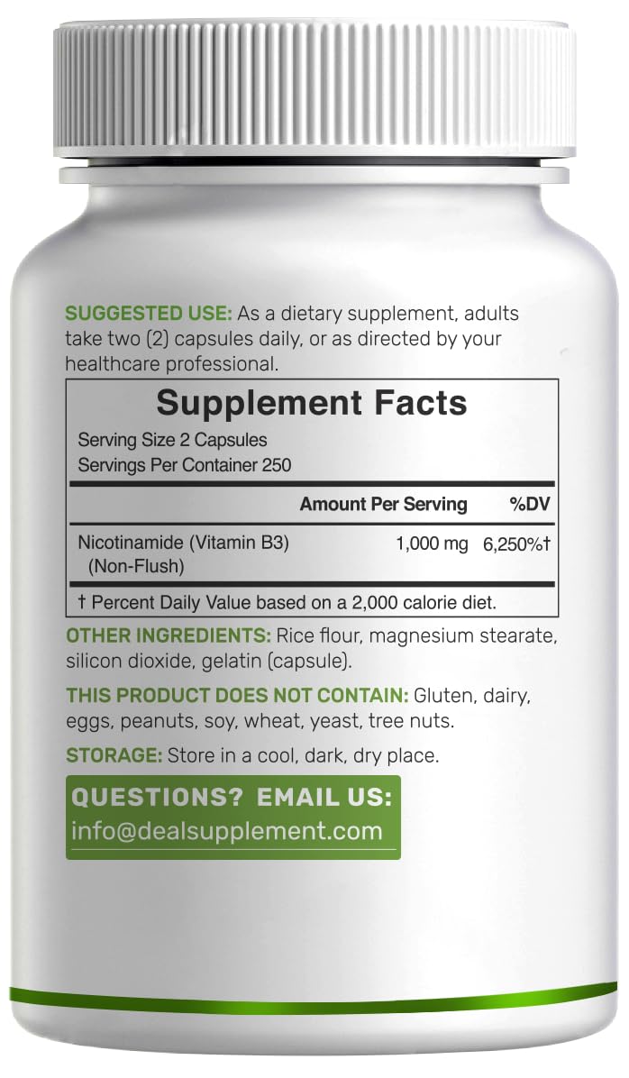 DEAL SUPPLEMENT Nicotinamide 1000mg capsules ready for easy daily intake.