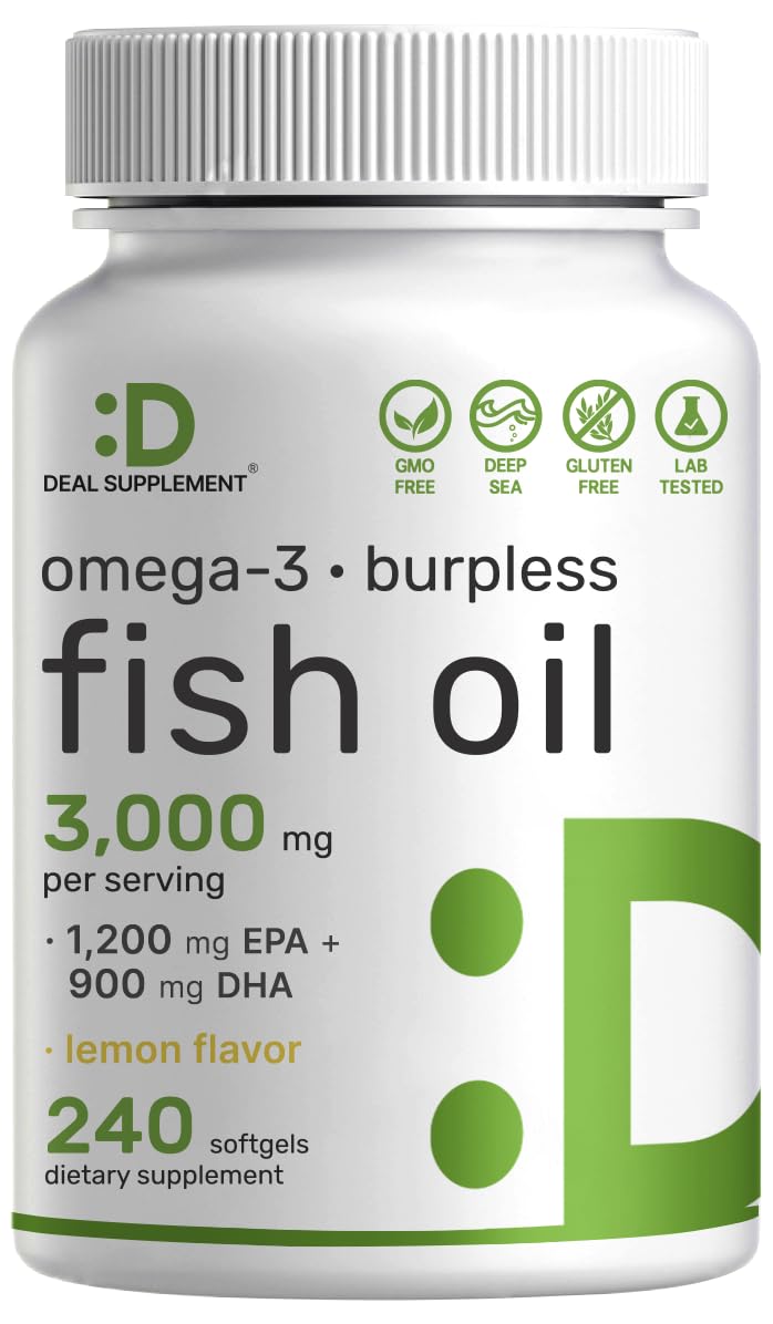 DEAL SUPPLEMENT Omega 3 bottle shows softgels for daily wellness
