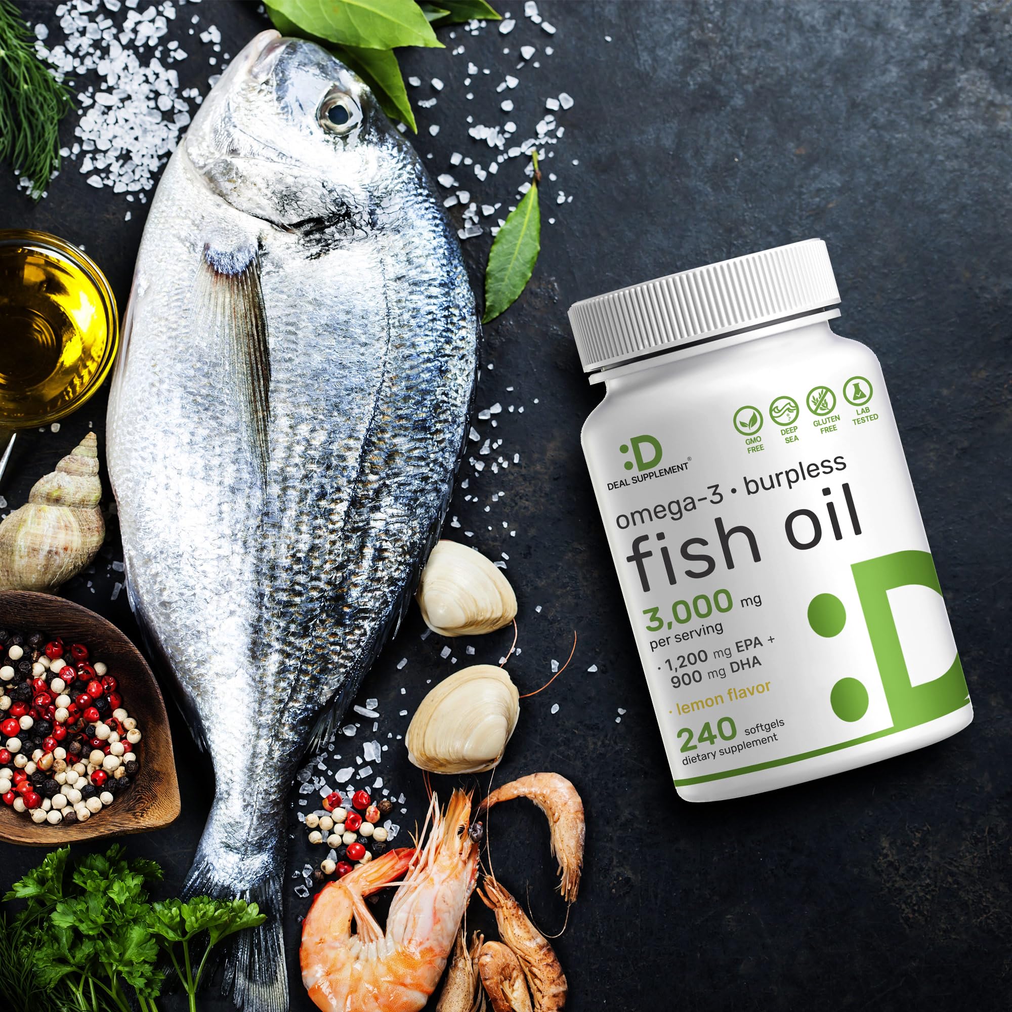 DEAL SUPPLEMENT three softgels per serving for convenient daily omega-3
