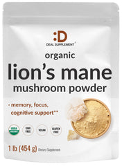 Deal Supplement Organic Lions Mane powder bottle for daily focus and immune support