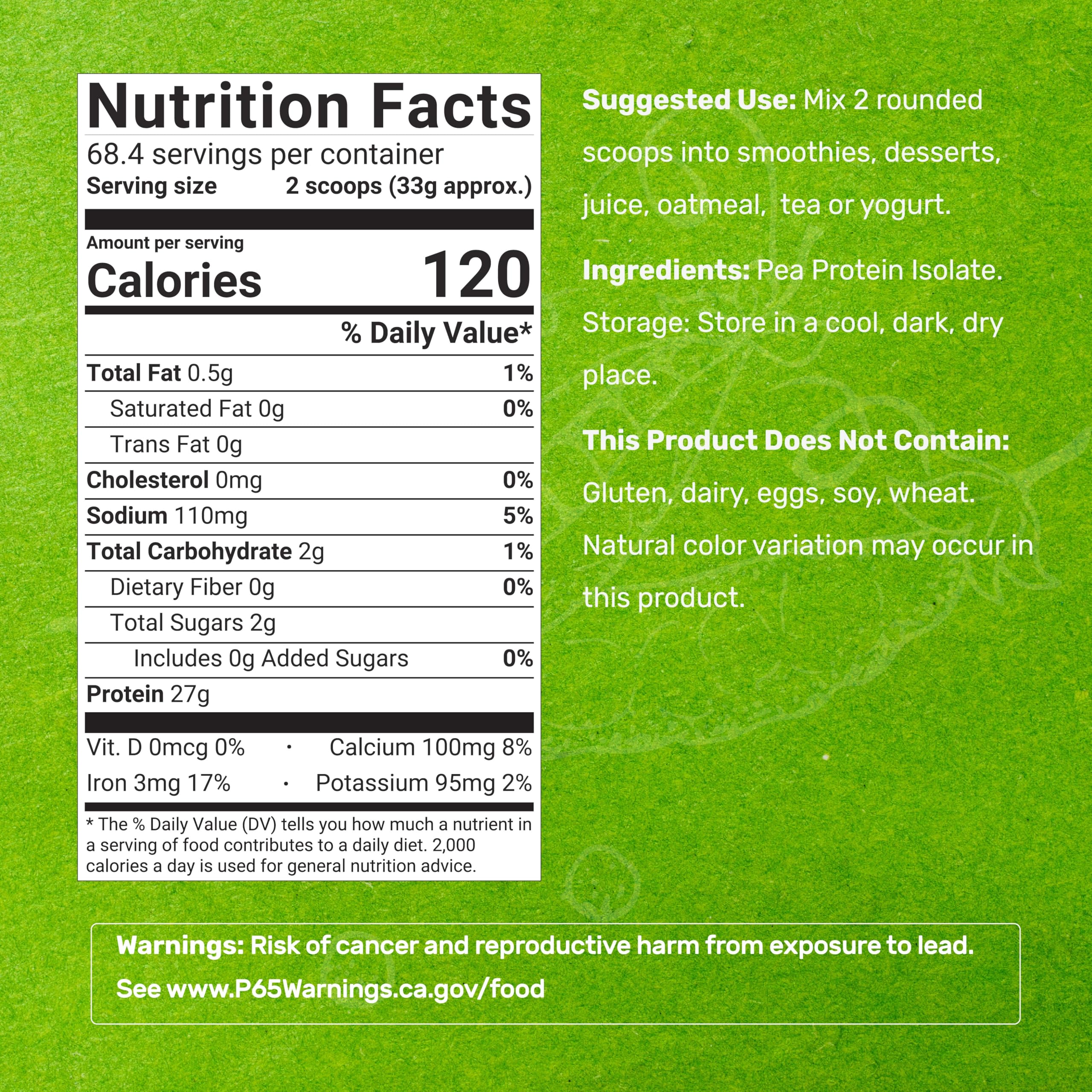 Close up of unflavored pea protein isolate showing purity and texture.