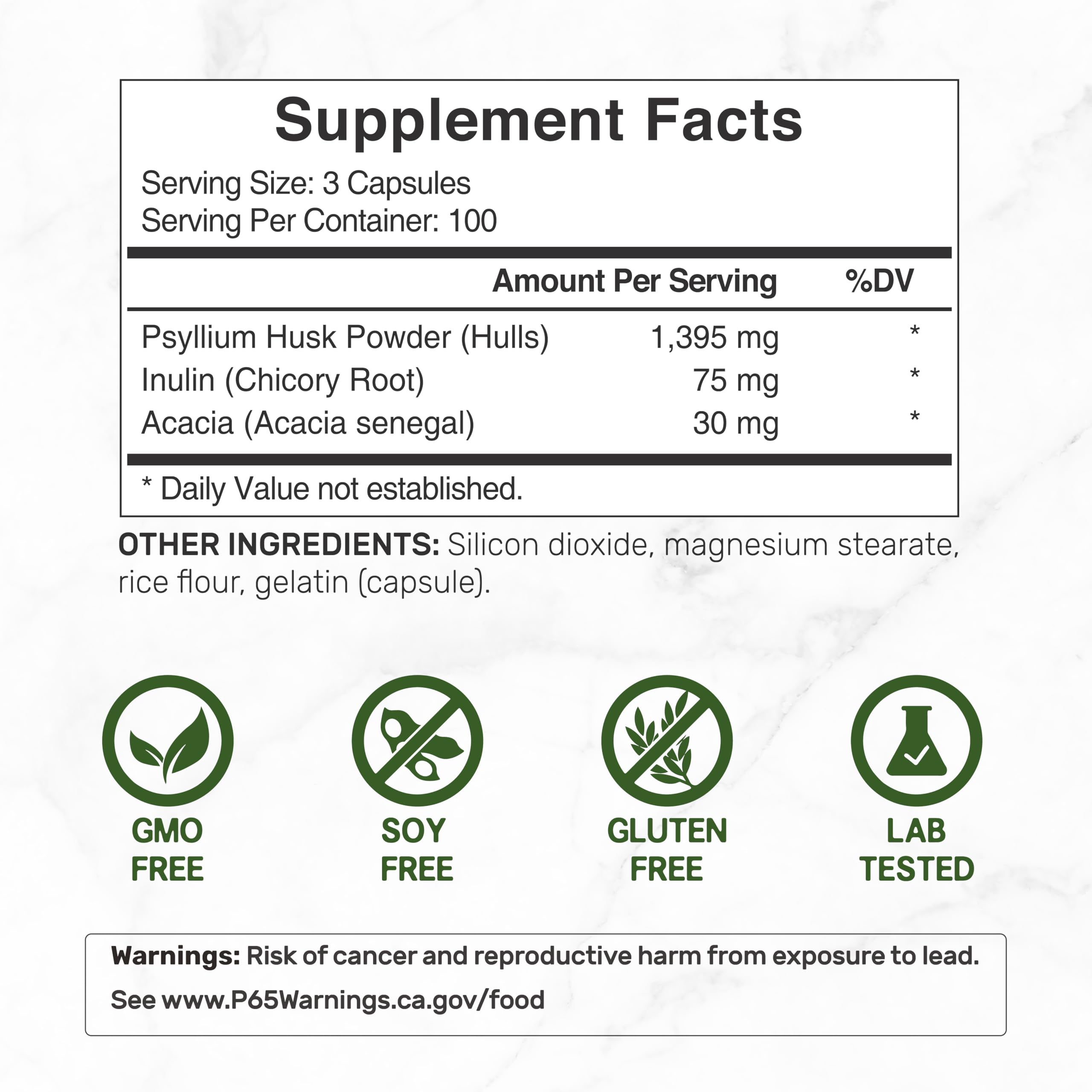 Deal Supplement Psyllium Husk capsules label close-up showing 1500mg serving