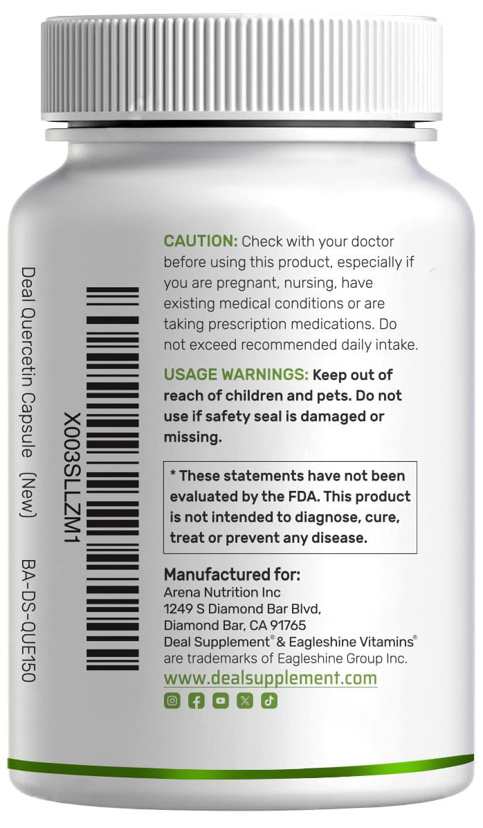 Deal Supplement Quercetin 1,000mg allergen information badge underscores allergen-free