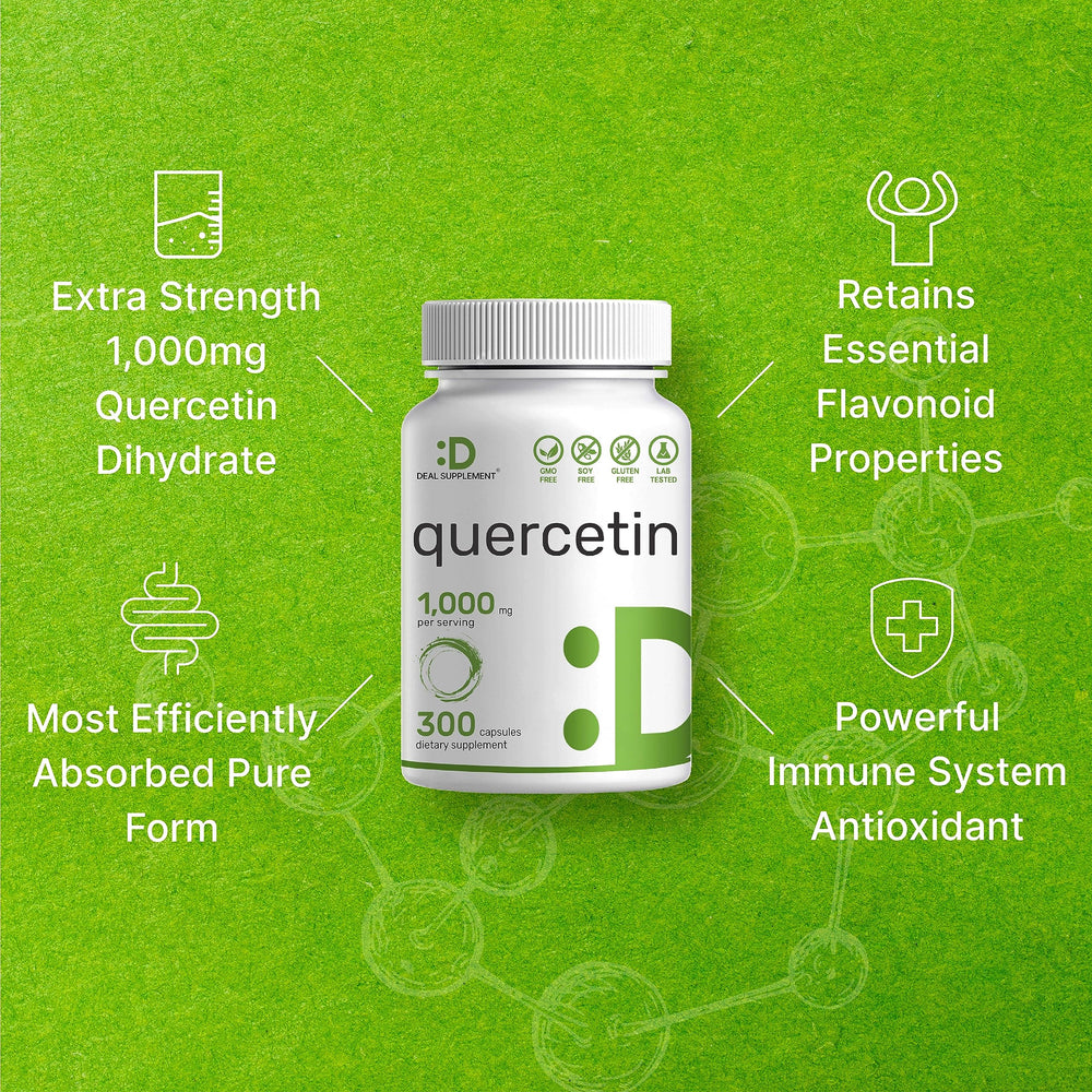 Deal Supplement Quercetin 1,000mg bottle on white background for clean branding
