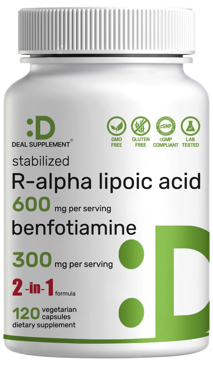 DEAL SUPPLEMENT R-ALA 600mg bottle front for easy daily antioxidant support