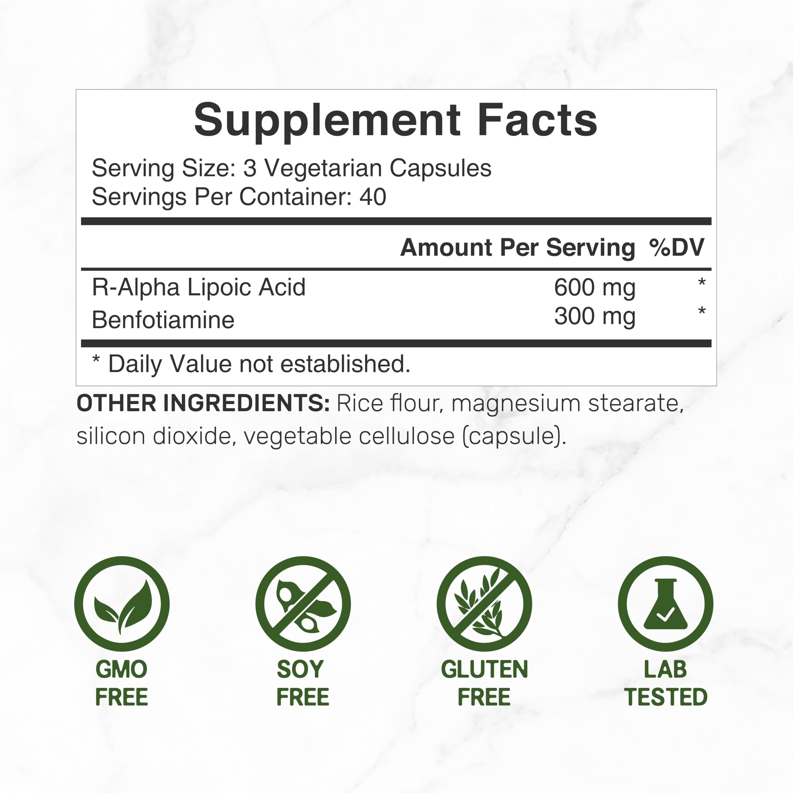 DEAL SUPPLEMENT R-ALA capsules close-up shows vegetarian capsules