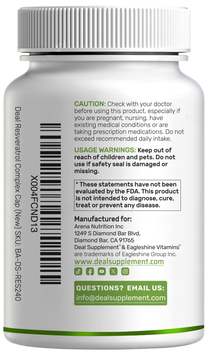 DEAL SUPPLEMENT Resveratrol Complex product display for daily wellness routines.