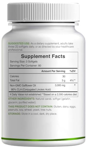 DEAL SUPPLEMENT Ultra Strength CLA label closeup shows safflower oil origin and purity.