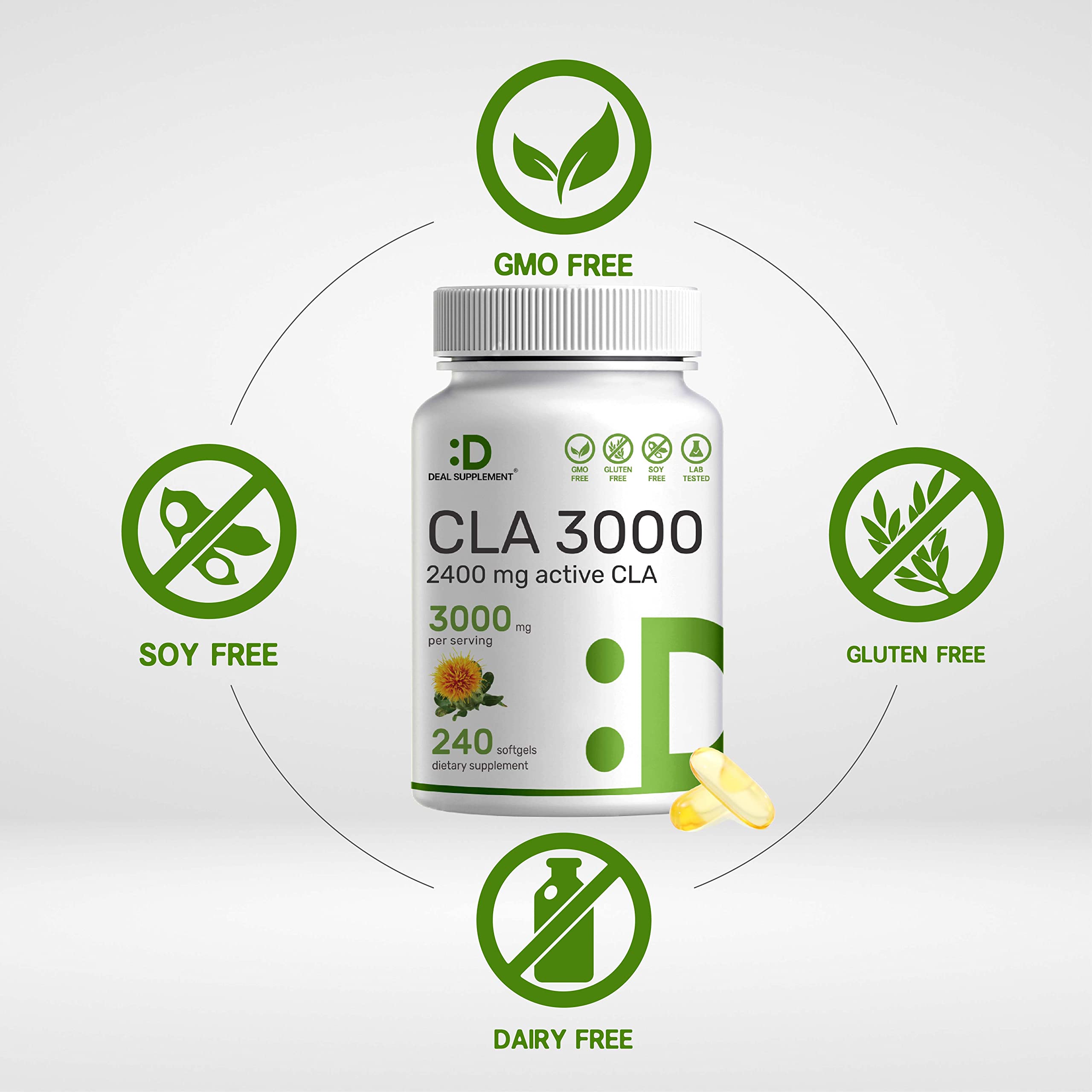 DEAL SUPPLEMENT Ultra Strength CLA bottle on workout shelf signals fitness support.