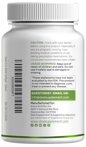 DEAL SUPPLEMENT Ultra Strength CLA capsules close-up highlights lean-muscle support.