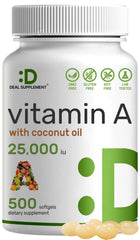 DEAL SUPPLEMENT vitamin A softgel bottle showing easy daily use for eye health.