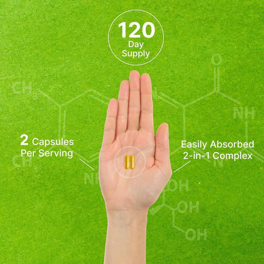 Deal Supplement Vitamin B2 daily two-capsule serving held in hand for balance.