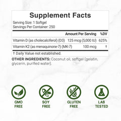DEAL SUPPLEMENT softgel capsules close-up showing 5000 IU D3 and 100 mcg K2 MK7.