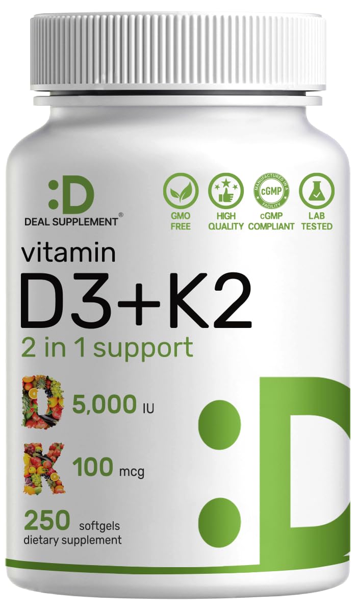 Deal Supplement Vitamin D3 + K2 softgels bottle front for daily bone support