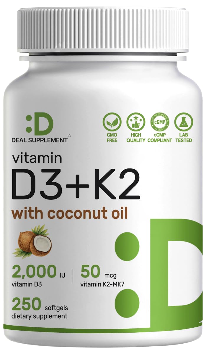 DEAL SUPPLEMENT Vitamin D3 K2 softgels bottle highlights easy daily intake and wellness support