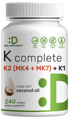 DEAL SUPPLEMENT Vitamin K Complete bottle front with triple K blend for bone support