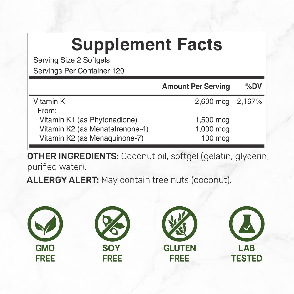 DEAL SUPPLEMENT Vitamin K Complete bottle side showing easy-to-swallow softgels for daily use