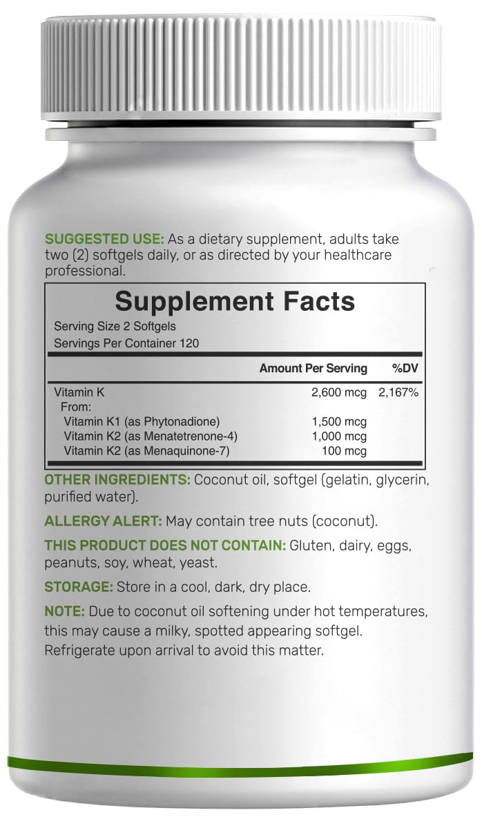 DEAL SUPPLEMENT Vitamin K Complete ingredients chart shows K1 MK-7 MK-4 in full spectrum