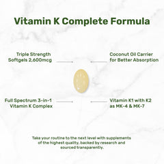 DEAL SUPPLEMENT Vitamin K Complete softgels closeup highlighting high potency K1 MK-7 MK-4