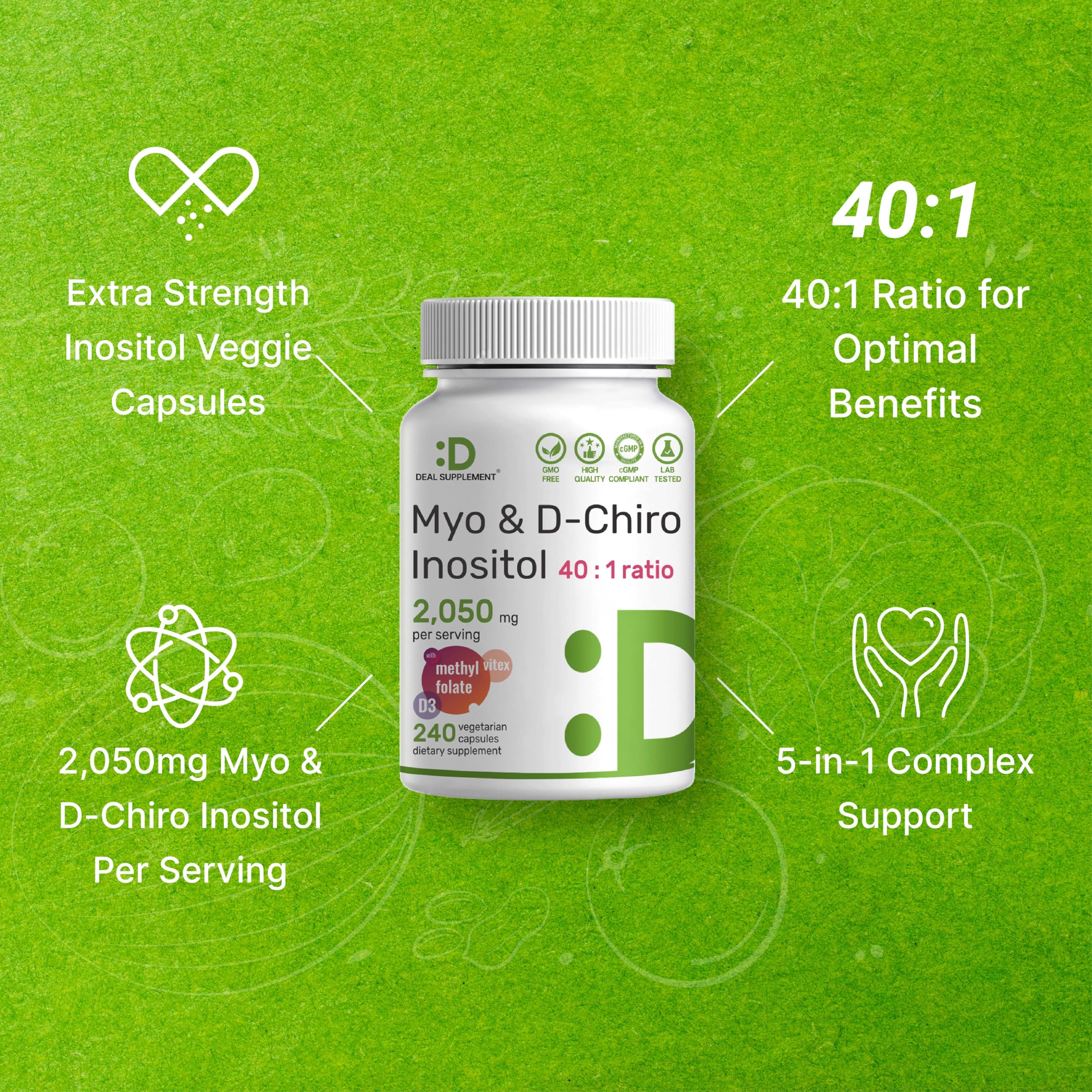 DEAL SUPPLEMENT Vitex Berry Extract capsules illustration emphasizes 5 in 1 complex