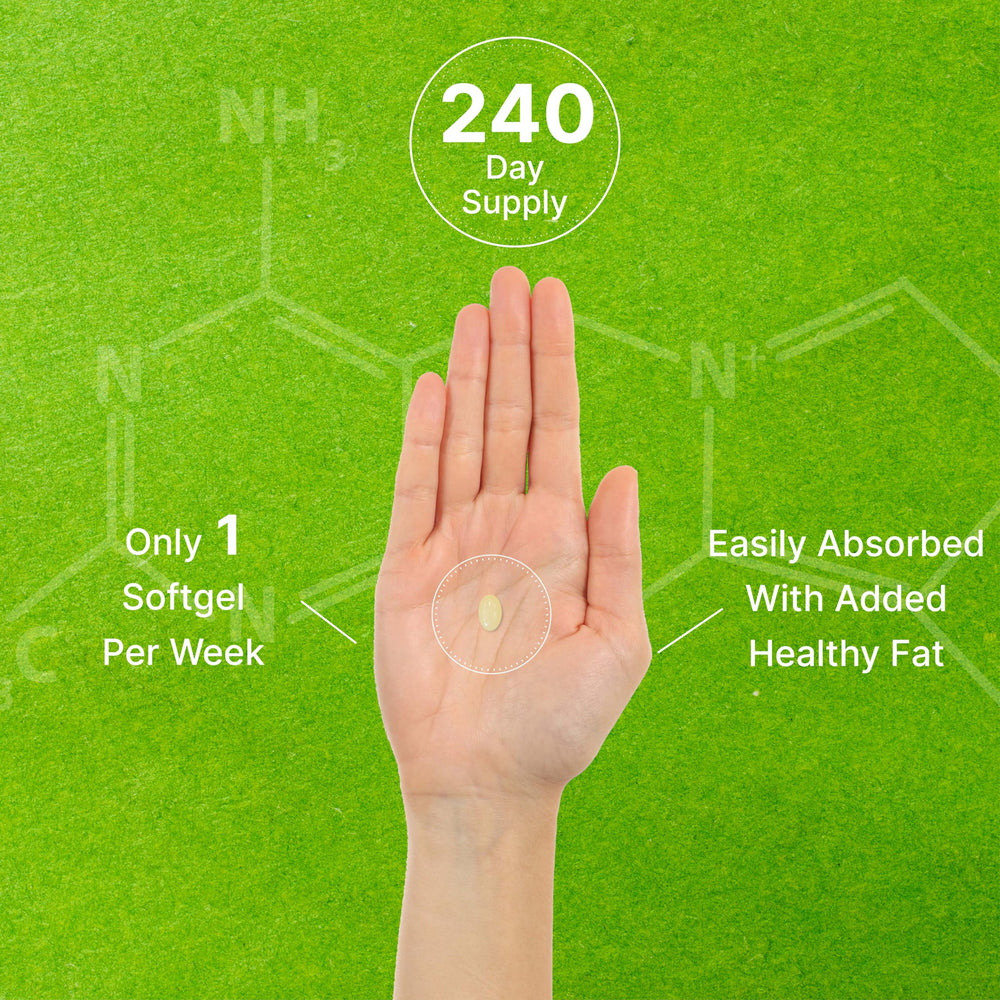 DEAL SUPPLEMENT weekly dosing softgel easy to swallow and travel-friendly.
