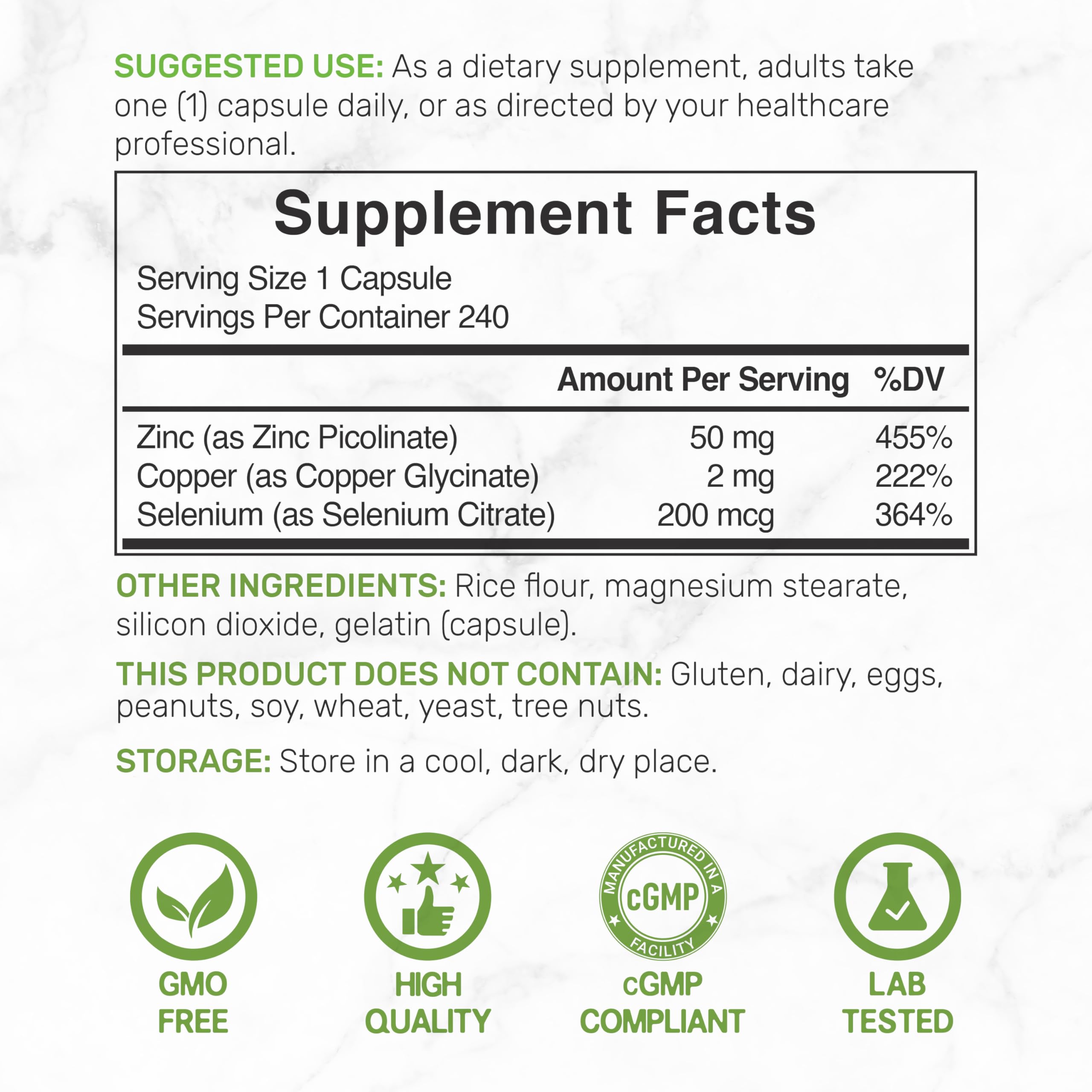 Deal Supplement zinc capsules closeup highlighting high absorption