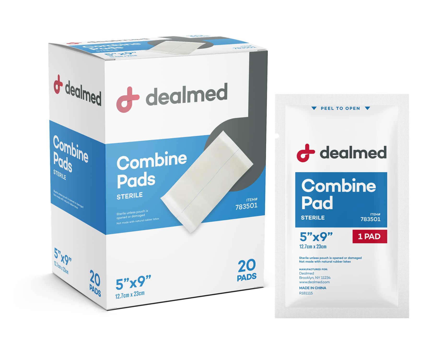 Dealmed ABD Combine Pad absorbente para heridas drenaje, tamaño 5x9 pulgadas