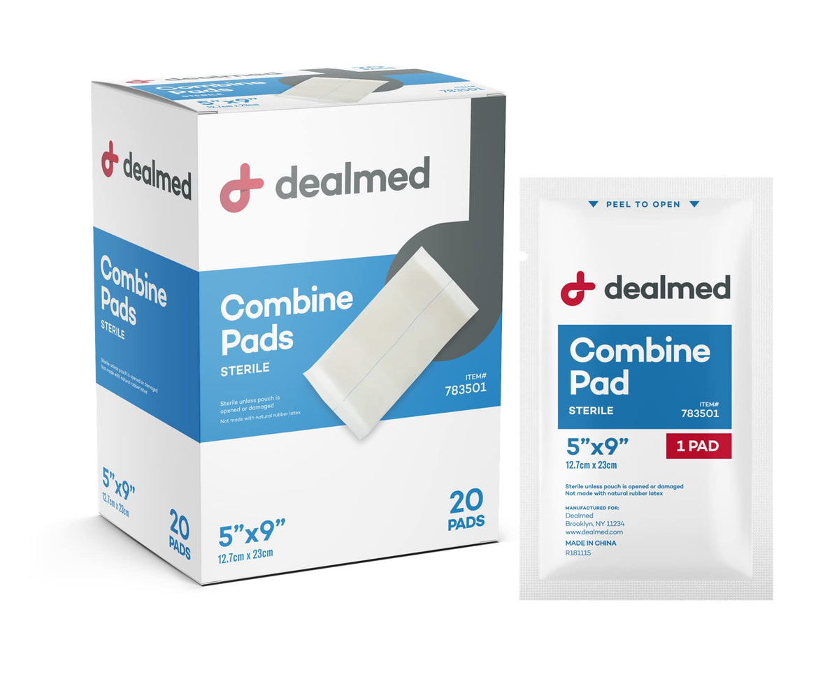 Dealmed ABD Combine Pad absorbente para heridas drenaje, tamaño 5x9 pulgadas